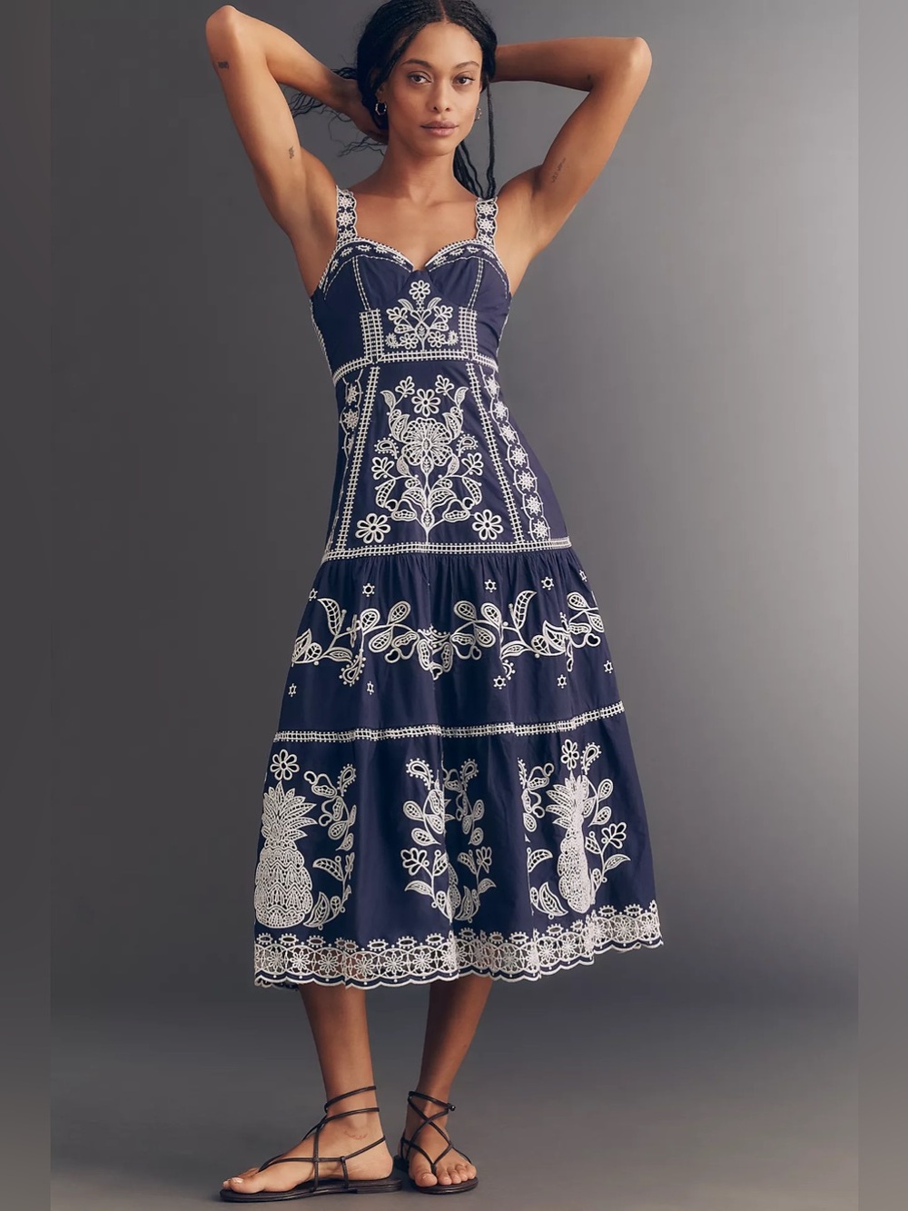 Farm Rio Richelieu Embroidered Midi Dress - Picture 3 of 8